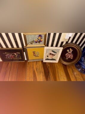 Framed Floral & Portrait Needlepoint Wall Art Set - Multicolor